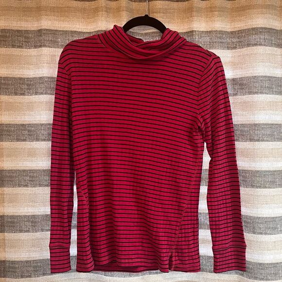 T By Talbots Pink And Navy Stripe‎ Turtle Neck Long Sleeve Size Small - Picture 1 of 8